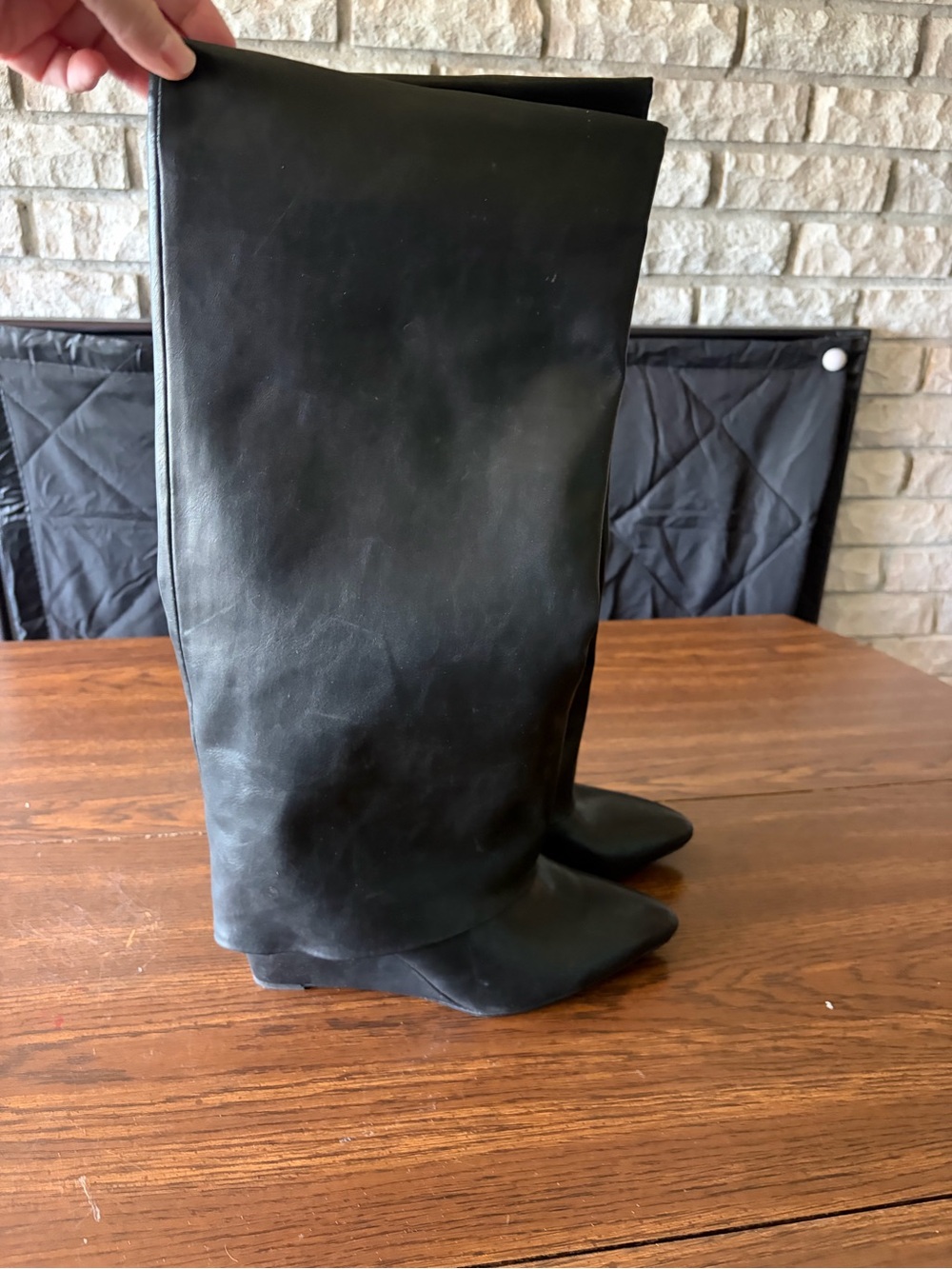 Tall Black Faux Leather Knee-High Boots